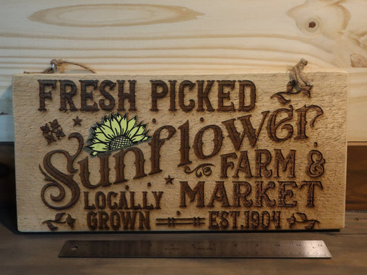 Wood Fresh Picked Sunflower Farm Sign