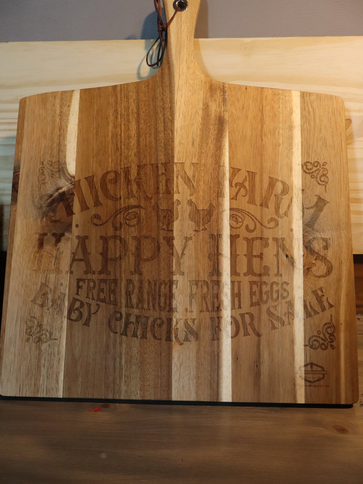 Happy Hens Acacia wood cutting board